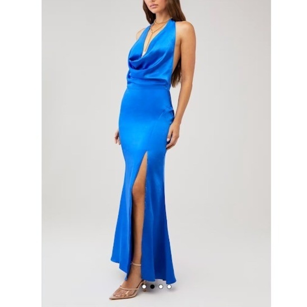 ELLIATT Gweneth Gown Royal Blue Halter Neck High Slit Formal Dress S NEW Evening